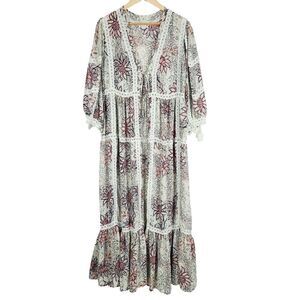 Free People Floral Lace Trim Robe - Pink and White